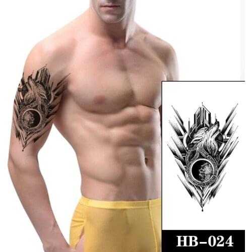 Black Wolf Iron Chain Circle Totem Moon Design Temporary Tatoo Arm Leg Waterproof Women Men Body Art Fake Tattoo Stickers Tatoos