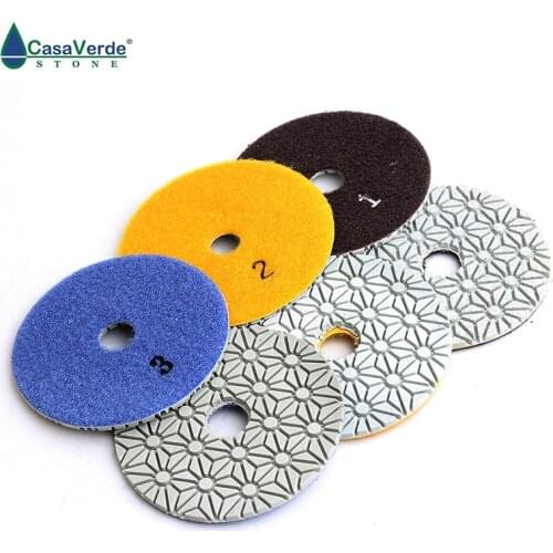 DC-SFDW3PP02 diamond 4 inch dry/wet 3 step polishing pads for Engineered stone