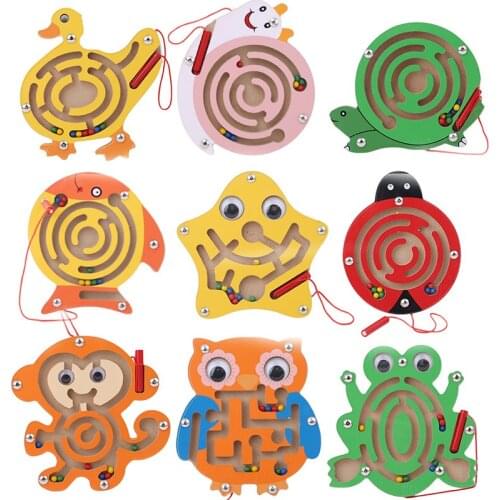 Childrens Educational Toys Magnetic Pen Ball Maze Animal Track Wooden Early Education Parent-child Intelligence Game