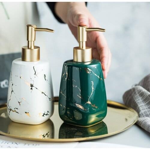 350m Soap Dispenser Bathroom Marbled Ceramic Shampoo Bottle Hair Conditioner Press Bottles Kitchen Detergent Storage Bottle