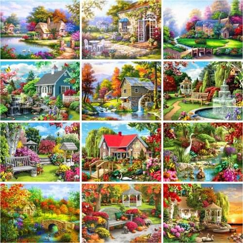 EverShine DIY Paint By Numbers House Coloring By Numbers Natural On Canvas HandPainted Wall Art Gift Home Decor