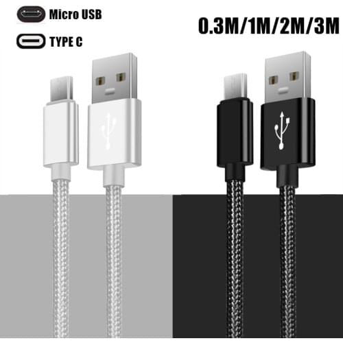 Micro USB Type C Cable Braided Charging Data Sync Cord 0.3m/1m/2m/3meters For Samsung Xiaomi Huawei Universal Android Cellphone