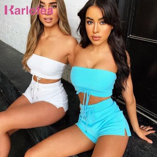 Karlofea Fashion 2 Piece Shorts Set Women 2020 New Summer Comfort Outfits Wear Sexy Tube Top Pants Matching Suit Streetwear Sets
