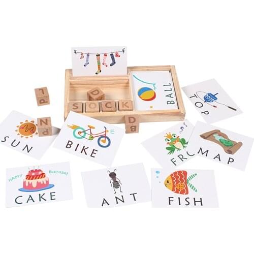 Cartoon Animal Matching Cards for Kids, Preschool Wood Spelling Words Game, Kids