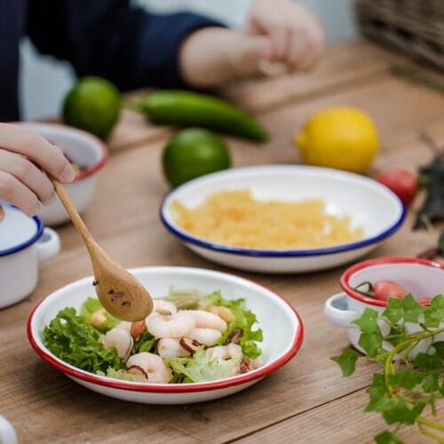 Classic Red And Blue Breakfast Plate Home Dish Plate Enamel Disc Tableware
