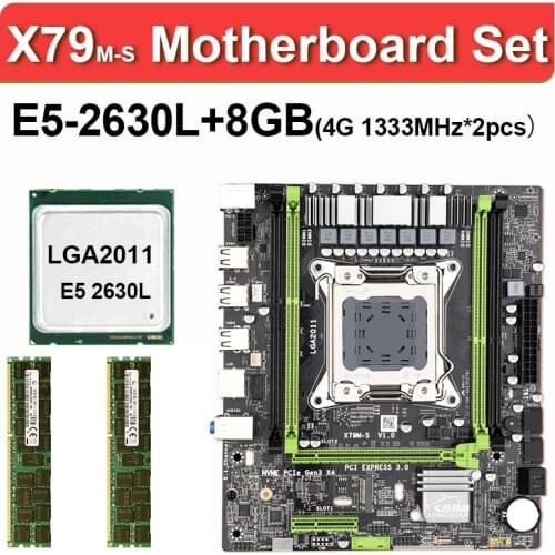 JING SHA X79 M-S motherboard LGA2011 E5 2630L CPU 2pcs x 4GB = 8GB DDR3 1333Mhz 10600 ECC REG Memory Set M-ATX combos M.2 SSD