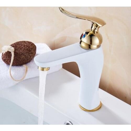 Vidric fashion brass gold and white finish bathroom hot and cold basin faucet sink faucet with cross handle