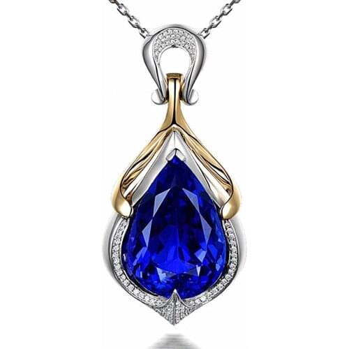 MOONROCY Crystal Chokers Pendant Necklace Silver Color Blue Waterdrop for Women Female Dropshipping Jewelry Wholesale Gift
