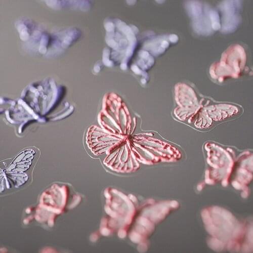 New 5D Engraved Nail Sticker Pretty Pink Color Butterfly Shape Charm Desgin Empaistic Nail Slide Decals Z0380