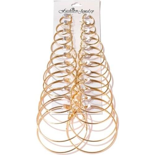 12 Pairs Circle Round Earrings Set Metal Earing Gold Silver Color Earrings For Women Earings Jewelry Wholesale A147