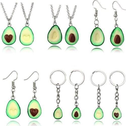 New Lovely Fruit Jewelry Necklace Avocado Heart-shaped Hand-made Stereotaxic Pendant Earring Earring Jewelry Accessories