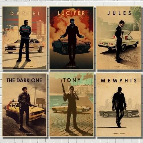 Various Classic movie protagonist man and car kraft paper poster retro poster Bar Cafe Living Room Wall Decorative Paintings