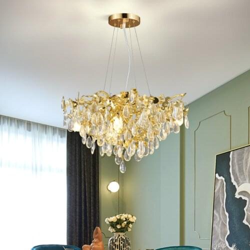 Nordic Luxury Gold Crystal Chandelier for Living Room Hanging Lamps Hotel Hall Interior Decoration Bedroom Chandeliers Ceiling