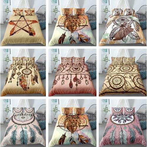 Dream-catcher Pink Bedding Set Bohemia Style Owl Duvet Cover Boho Feather Dreamland 3D Digital Printing kids adult 2/3 Bedspread