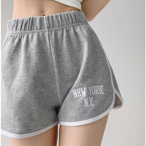 Vintage NEW YORK Letter Embroidered Woman Shorts Cotton Sports Elastic Waist Loose Shorts Women Brand Fashion Summer Sweatshorts