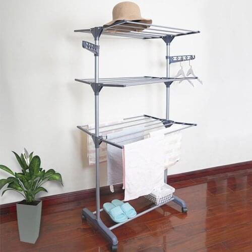 Foldable Storage Holders Drying Rack Three-layer Storage Holders Home Laundry Organizing Shelf For Bathroom Home Movable Clothes