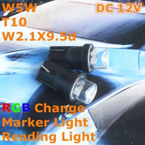 12V LED Full Color RGB Change Car Bulb Lamp T10(10mm Flood Lamp) W5W W2.1X9.5d for Signal Door Licence Board Light