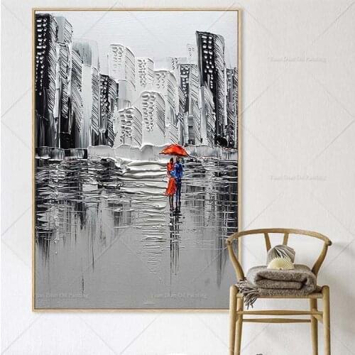 Thick City Sky Abstract Canvas Painting Living Room Restaurant Interior Decoration Picture Wall Art Hand Painted Oil Painting