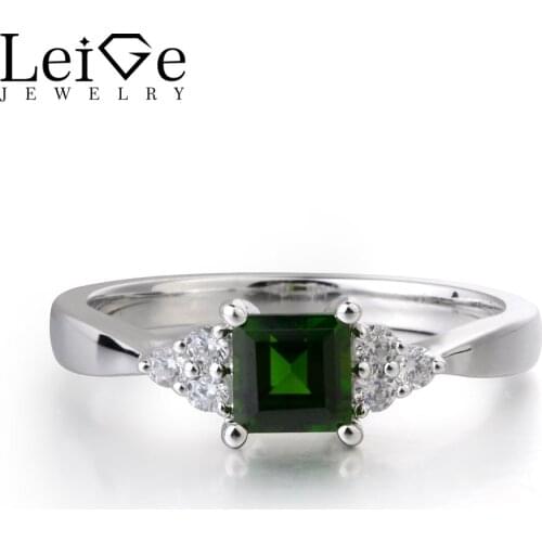 Leige Jewelry Real Diopside Gemstone 925 Sterling Silver Square Cut Engagement Classic Rings Wedding Bands For Woman