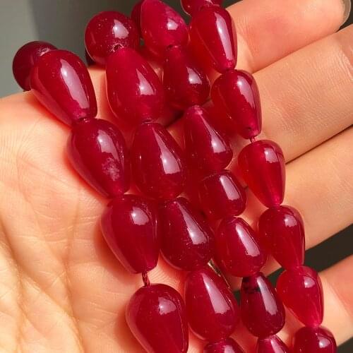 Wine Red Jades Stone Beads Water Drop Loose Spacer Beads For Jewelry Making DIY Bracelet Accessories 15''inches 8*12mm 10*14mm