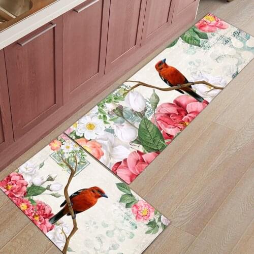 Vintage Flowers And Birds Kitchen Mat Anti-slip Modern Area Rugs Living Room Balcony Carpet Doormat Bathroom Mat