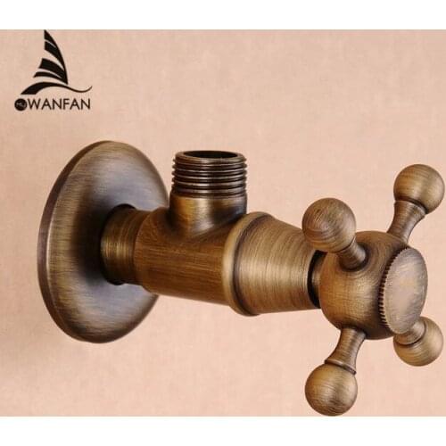 Faucet Replacement Parts Bibcocks 1/2" x 1/2" Antique Brass Bathroom Angle Stop Valve Cold Hot Filling Triangle Valves HJ-0315F