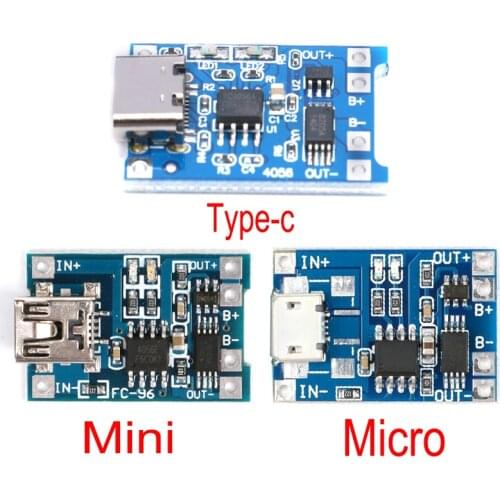 5V 1A Micro USB 18650 type-c Lithium Battery Charging Board Charger Module+Protection Dual Functions TP4056 18650