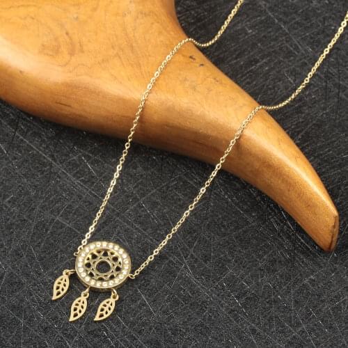 Womens Neck Chain Feather Gold Zircon Necklaces And Pendants Womens Fashion Dream Catcher Necklace Girls Fewelry Gifts