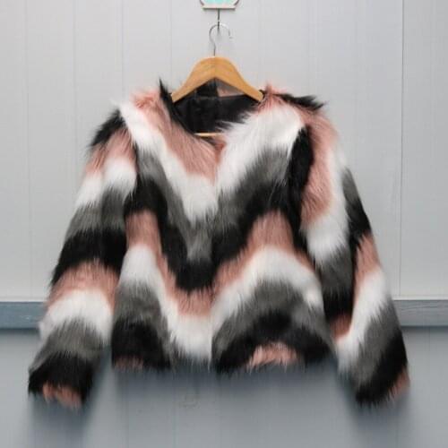 Faux Fur Tops Womens Winter Autumn Short Section Mixed Color Fake Fur Jackets Large Size Casual Female Imitation Fur Coats J3035