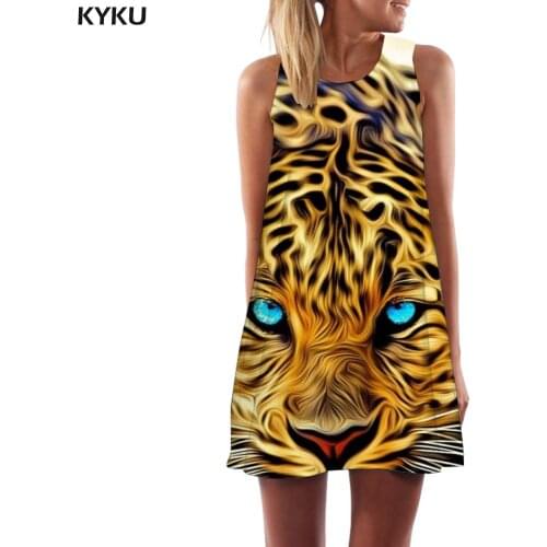 KYKU Tiger Dress Women Animal Sundress Leopard Vestido Sexy Dizziness Office Womens Clothing Tassel Ladies Cool High Quality