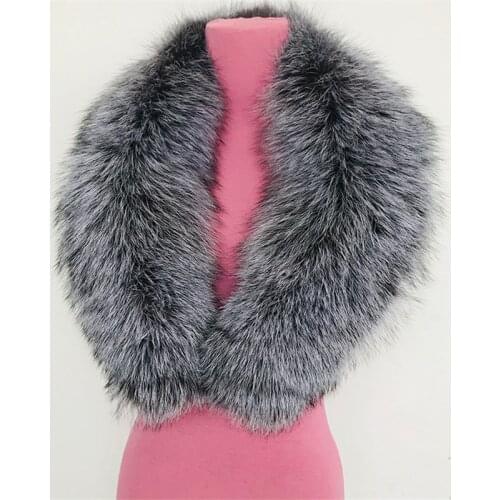JKP Scarf Real Silver Fox Fur Collar for Women Winter Womens Scarf Coat Parka Accessories Natural Silver Fox Fur Collar