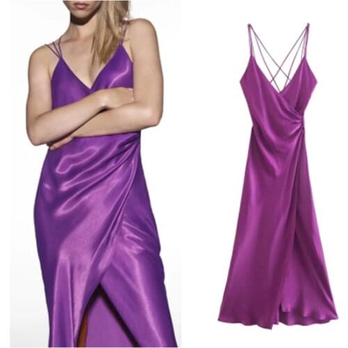 ZA Summer Women Camisole Dress New Soft Solid V- Neck Backless Dresses Lady Party Vestido Elegant Girls A-line Causal Outfits