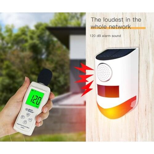 Solar Sound & Light Alarm Motion Sensor 120dB Siren Sound Alert Flash Warning Strobe Security Alarm System For Farm Villa