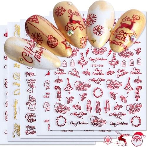 1pc 3D Nail Art Christmas Slider Wraps Snowflake Elk Santa Adhesive Flame Sticker Red Gold Manicure Nails Designs