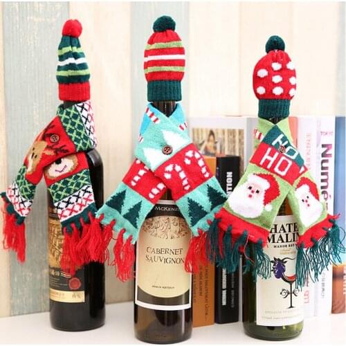 1pc Christmas Wine Bottle Cover Clothes Xmas Santa Reindeer Tree Table Bottle Decoration for New Year Xmas Dinner Party