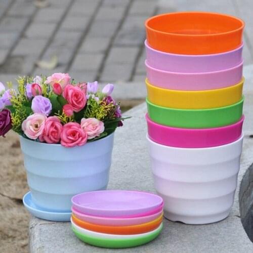 1Pcs Creative Plastic Eco-friendly Colourful Mini Round Plant Flower Pot Garden Home Office Decor Planter