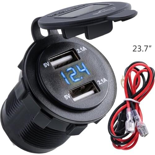 12V/24V 4.2A Dual USB Car Motorcycle Charger Socket Adapter Outlet LED Voltmeter 0.6 Meter Cable For Car Charger