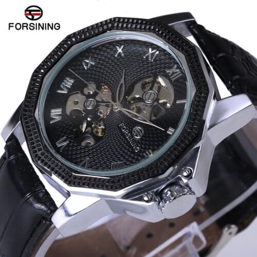 2018 Forsining Relogio Masculino Mens Luxury Brand Military Mechanical Watches Leather Hollow Skeleton Watch Relojes Hombre