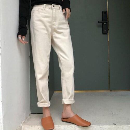 2021 Spring Meters White Jeans Woman Loose Nine Ankle Denim Pants High Waist Dad Jeans