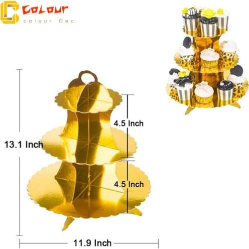3-Layer Cupcake Stand Round Cardboard Cupcake Holder Foldable cups tablecolth Baby Showers Birthday Wedding Party Decor Supplies