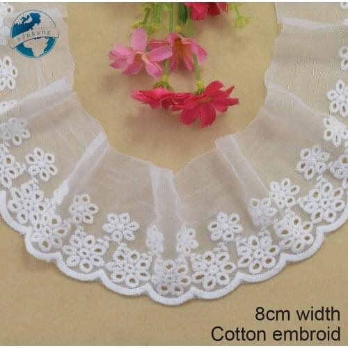 8cm white cotton embroided lace ribbon guipure trim DIY wedding Accessories dolls lace african french lace applique#3891