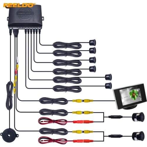 FEELDO Car 6 Sensors/18.5mm Camera/Monitor Front&Rear Dual View Parking Sensor Backup Radar System