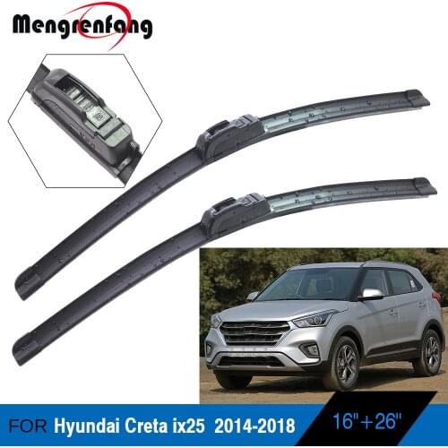 For Hyundai Creta ix25 Car Soft Rubber Wiper Blade Frameless Front Windscreen Wiper Blades J Hook Arms 2014 2015 2016 2017 2018