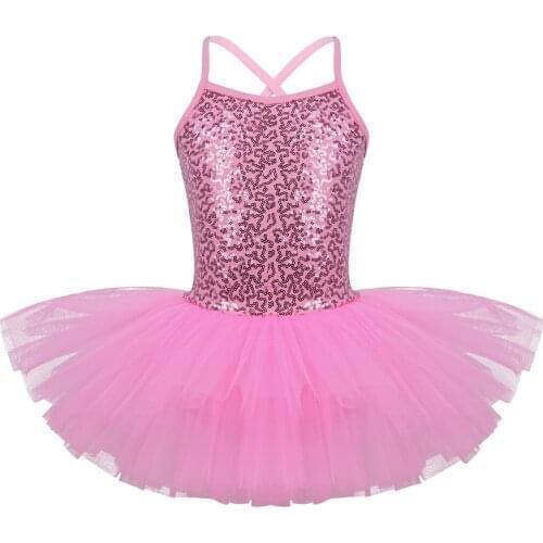 Girls Ballet Tutu Tulle Dress Sleeveless Gymnastics Leotard Shining Sequined Dance Wear Ballet Leotard For Girl Ballerina