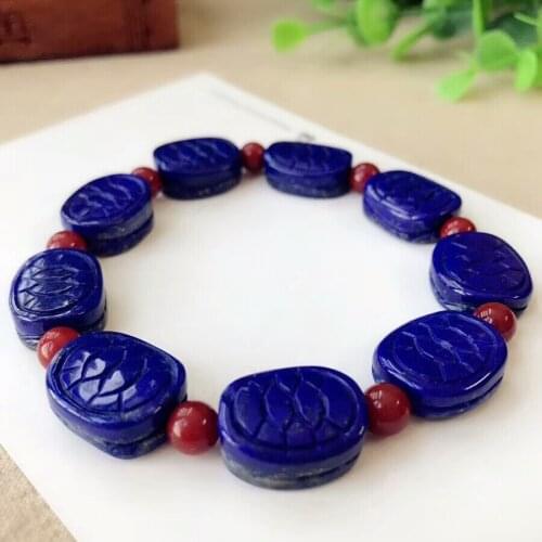 Genuine Deep Blue Lapis Lazuli Natural Stone Craved Rectangle Beads Bracelet 17x14mm Dropping Shipping Certificate AAAAA