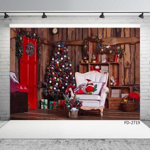 Wooden Room Red Door Christmas Decors Photography Background Custom Photo Studio Backdrop for Children Baby Famiy Photophone
