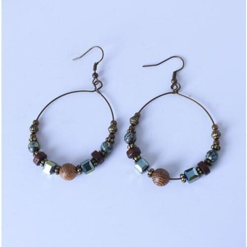 Wooden Beads Big Round 2021 Simple New Gold Metal Winding Geometric Earrings For Women Girl Party Vintage Jewelry Brincos