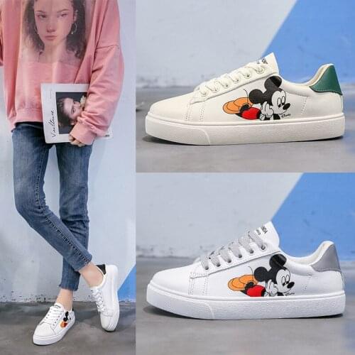 Childrens casual sports shoes spring autumn girls thick-soled stitching shoes cute Mickey big kids fashion non-slip white shoes
