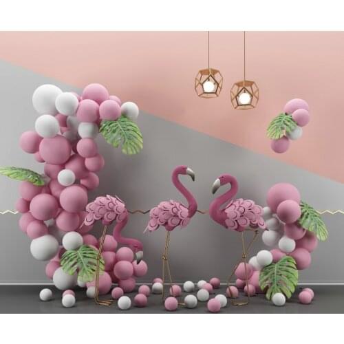 Balloon and Flamingo Room Scene Home Backdrop Holiday Photography Background Celebration Photo Booth Studio Decor