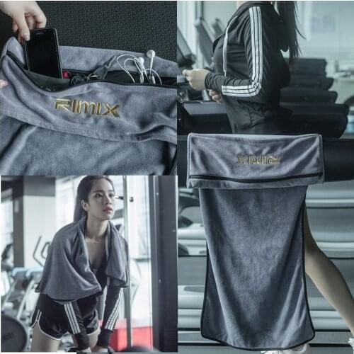 Junwell 41X88CM Functional Large Size Sports Towel Cotton Polyester Blended Terry Gym Towel With Pocket Swimming Travel